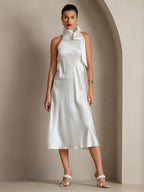 19Momme Seda Cuello Atado Vestido