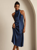 19Momme Seda Cuello Atado Vestido