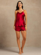 Conjunto Camisola Minimalista Escote En V Tirantes Finos De Seda Pura