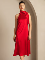19Momme Seda Cuello Atado Vestido