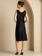 19Momme Vestido sin mangas de seda elegante con escote drapeado