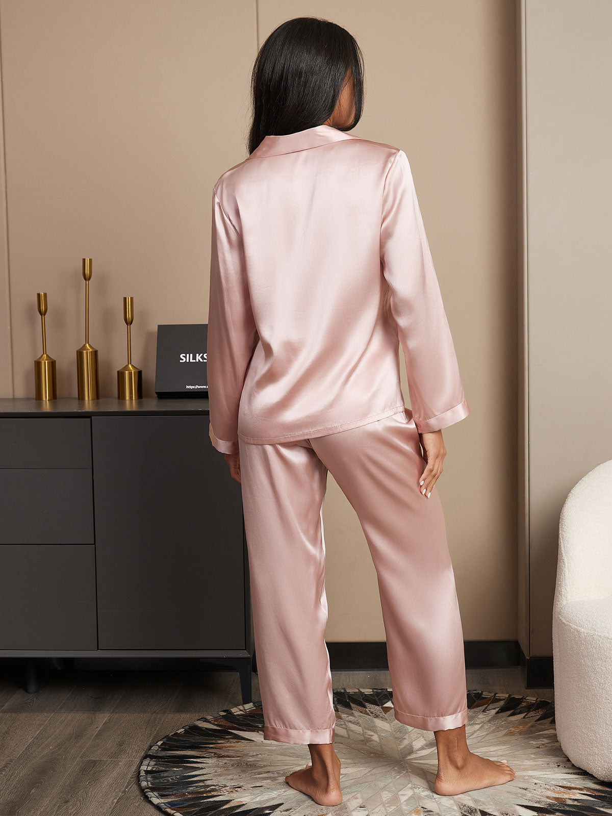 Pijama De Manga Larga De Seda 100% De Morera Para Mujer