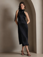 19Momme Seda Cuello Atado Vestido