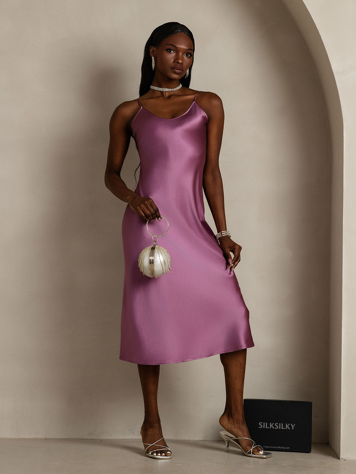 Vestido Largo de Seda Pura con Tirantes Finos