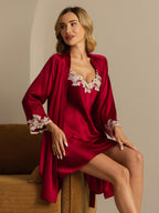 Elegante Conjunto De Camisón Y Bata De Pura Seda 2 Piezas