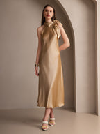 19Momme Seda Cuello Atado Vestido