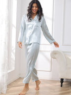 Pijama De Manga Larga De Seda 100% De Morera Para Mujer