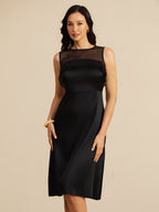 19Momme Seda Pura Cuello Ilusion Vestido Sin Mangas Largo Hasta La Rodilla