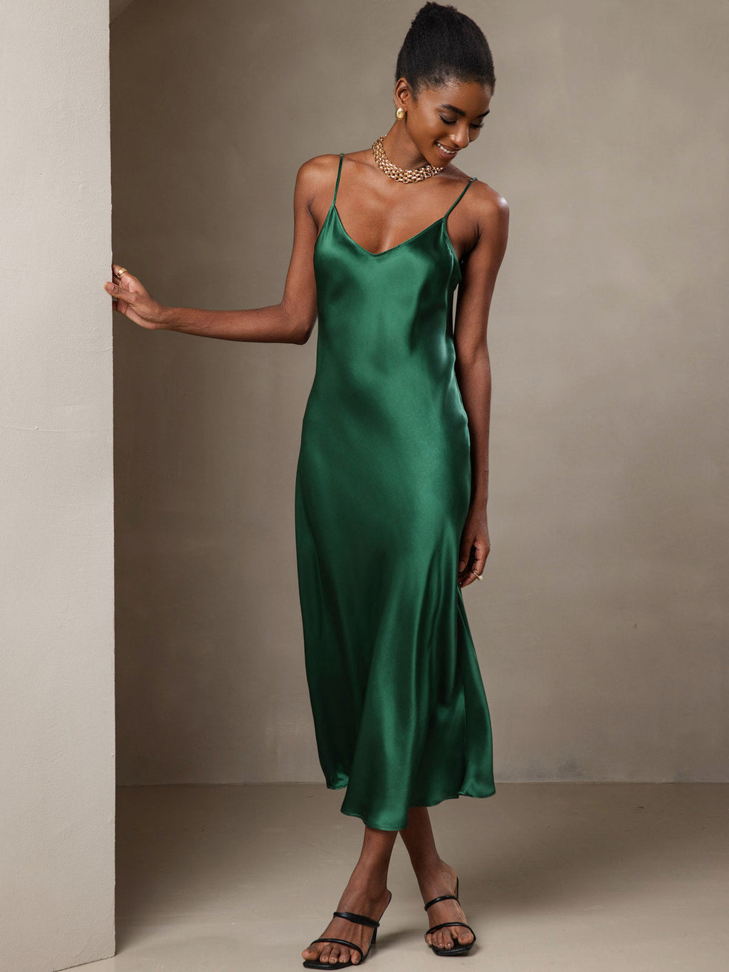 Vestido Largo de Seda Pura con Tirantes Finos