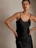 Pure Seda Corto Tirantes Finos Deslizante Vestido