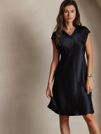 Pura Seda Elegante Cap Sleeve Vestido
