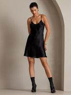Pure Seda Corto Tirantes Finos Deslizante Vestido