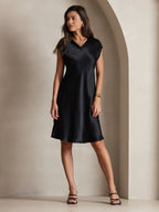 Pura Seda Elegante Cap Sleeve Vestido