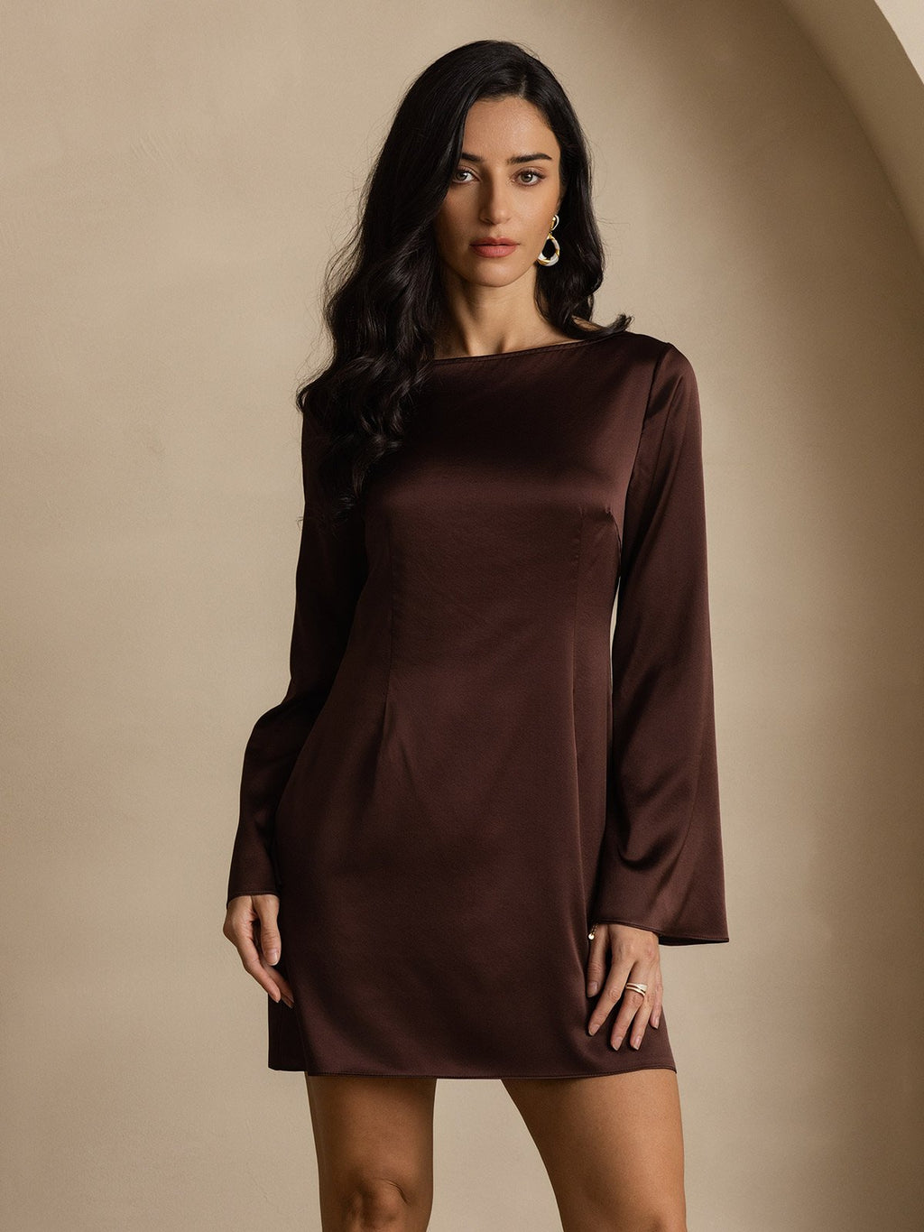 19Momme Vestido Elegante de Seda de Manga Larga