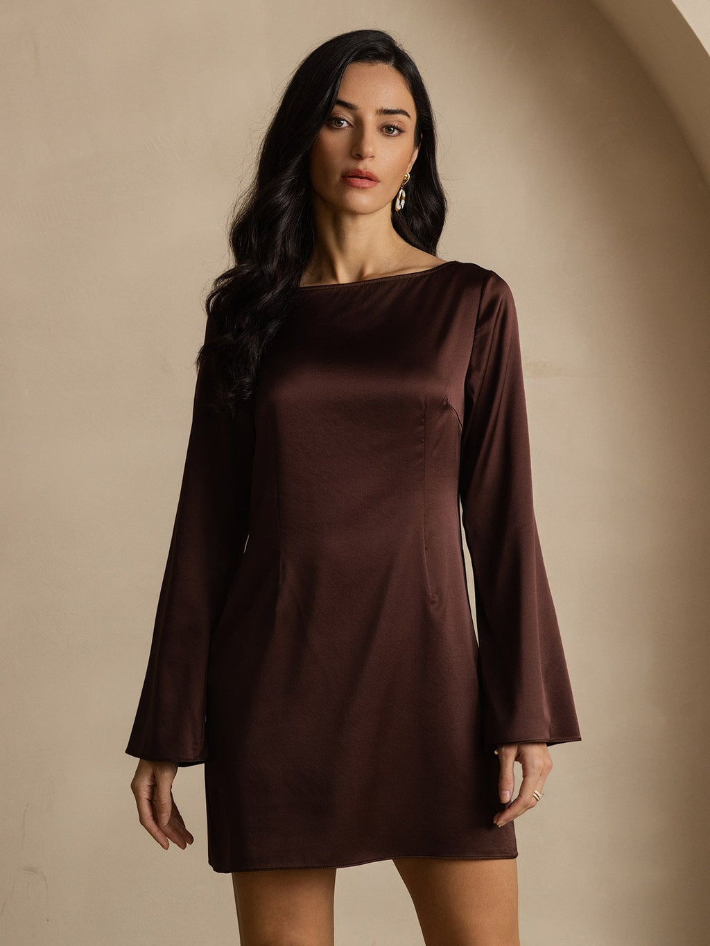 19Momme Vestido Elegante de Seda de Manga Larga