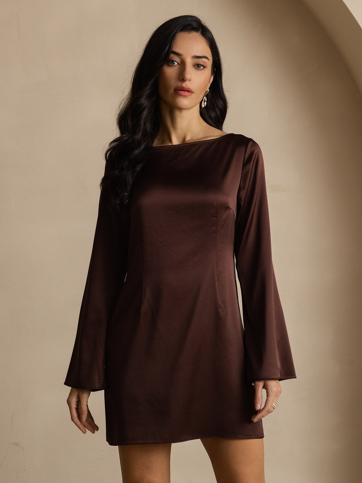 19Momme Vestido Elegante de Seda de Manga Larga