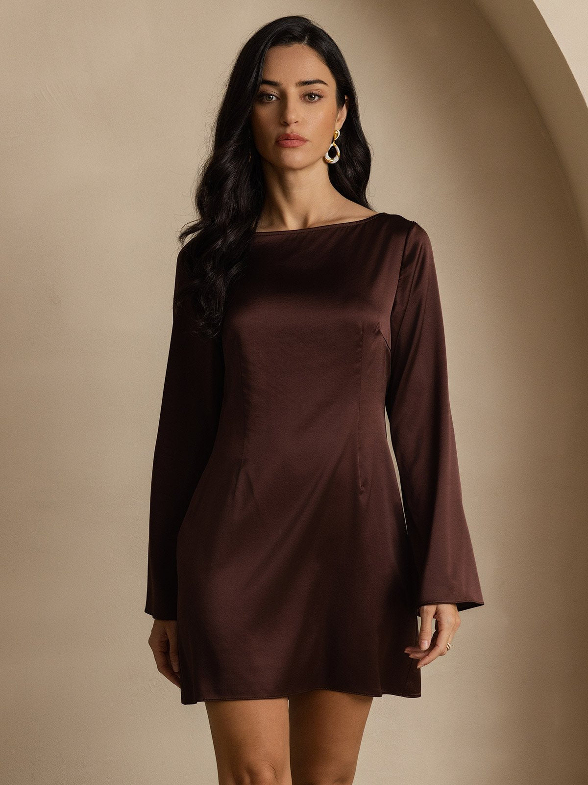 19Momme Vestido Elegante de Seda de Manga Larga