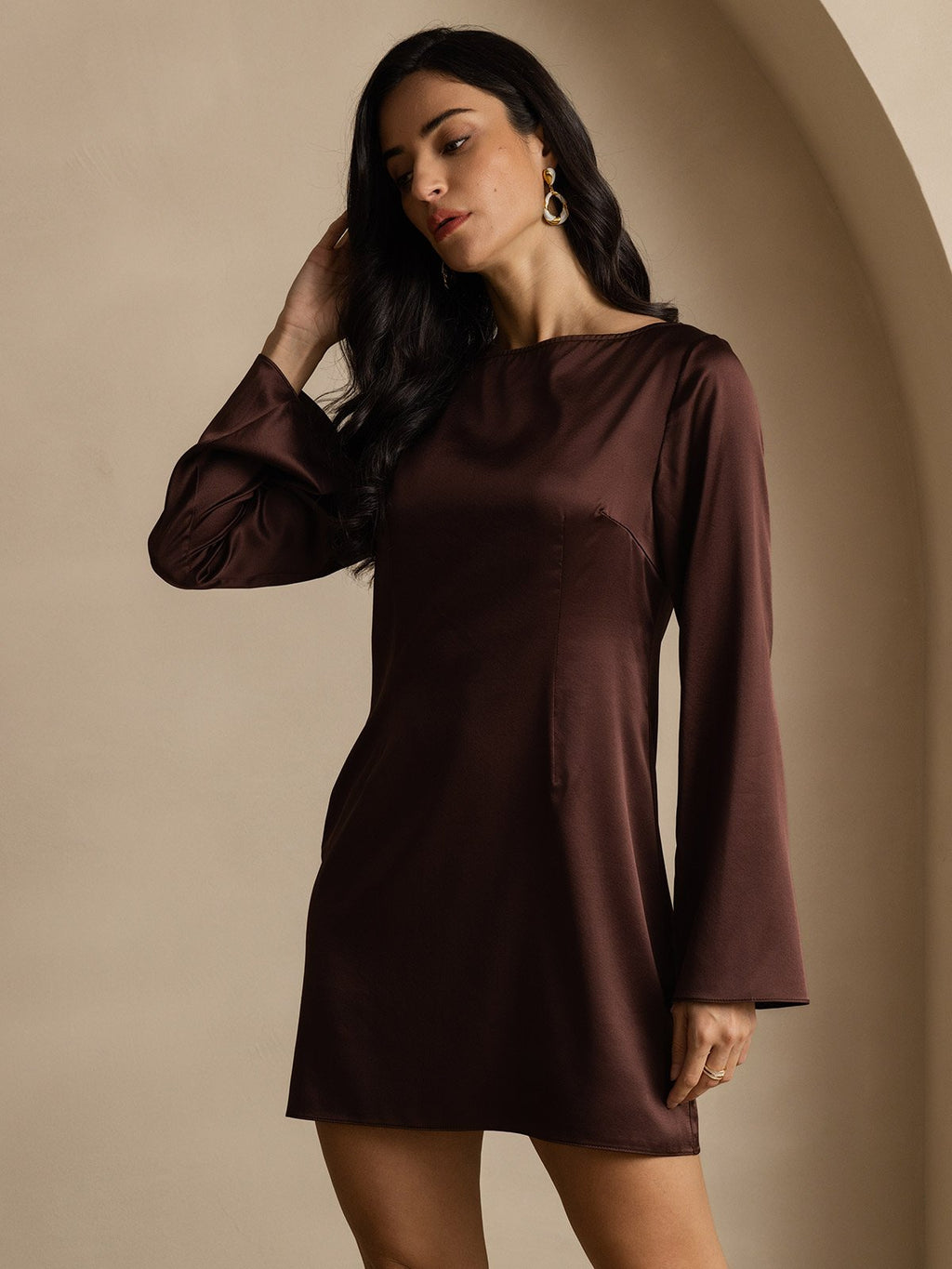 19Momme Vestido Elegante de Seda de Manga Larga