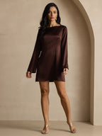 19Momme Vestido Elegante de Seda de Manga Larga