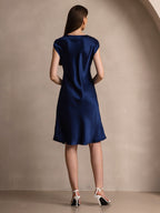 Pura Seda Elegante Cap Sleeve Vestido