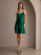 Pure Seda Corto Tirantes Finos Deslizante Vestido