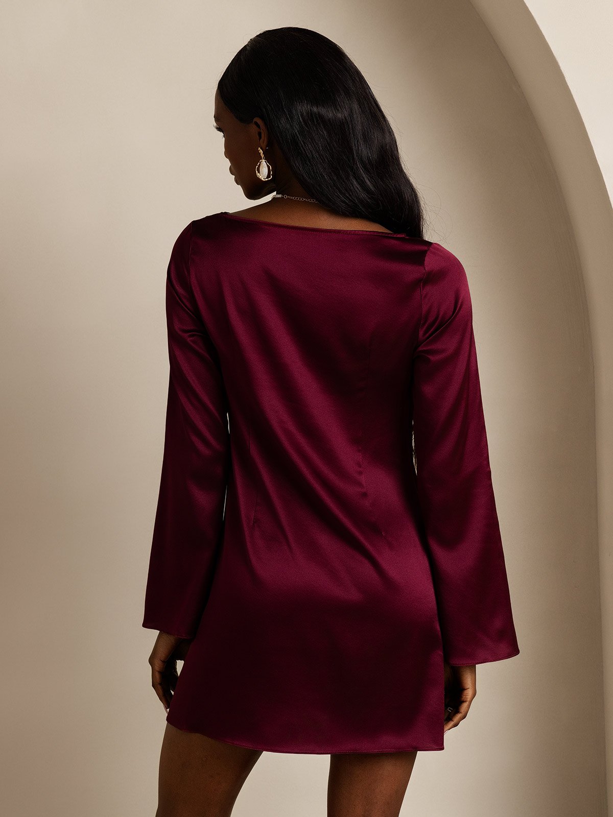 19Momme Vestido Elegante de Seda de Manga Larga