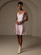Pure Seda Corto Tirantes Finos Deslizante Vestido