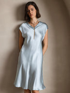 Pura Seda Elegante Cap Sleeve Vestido