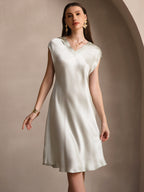 Pura Seda Elegante Cap Sleeve Vestido
