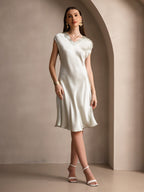 Pura Seda Elegante Cap Sleeve Vestido