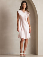 Pura Seda Elegante Cap Sleeve Vestido