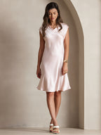 Pura Seda Elegante Cap Sleeve Vestido