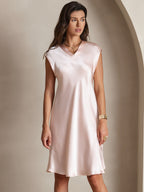 Pura Seda Elegante Cap Sleeve Vestido