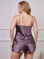 Conjunto de camisola de talla grande con tirantes de espagueti de seda pura