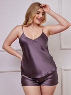 Conjunto de camisola de talla grande con tirantes de espagueti de seda pura