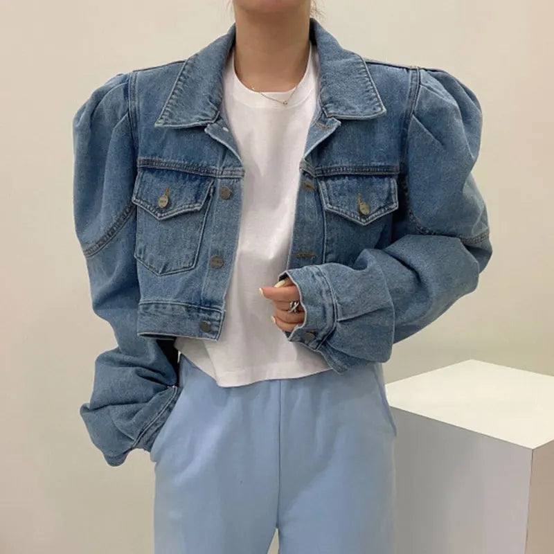 Chaqueta vaquera vintage con mangas abullonadas