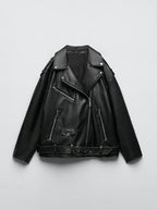Chaqueta motera de cuero con cinturón