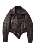 Chaqueta motera vintage de cuero con cinturón