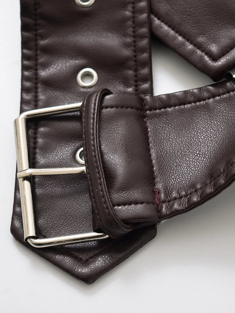 Chaqueta motera vintage de cuero con cinturón