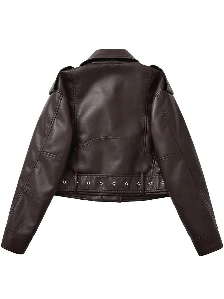 Chaqueta motera vintage de cuero con cinturón
