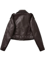 Chaqueta motera vintage de cuero con cinturón