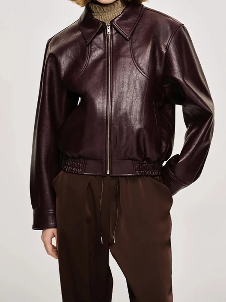 Chaqueta de cuero vintage con cremallera