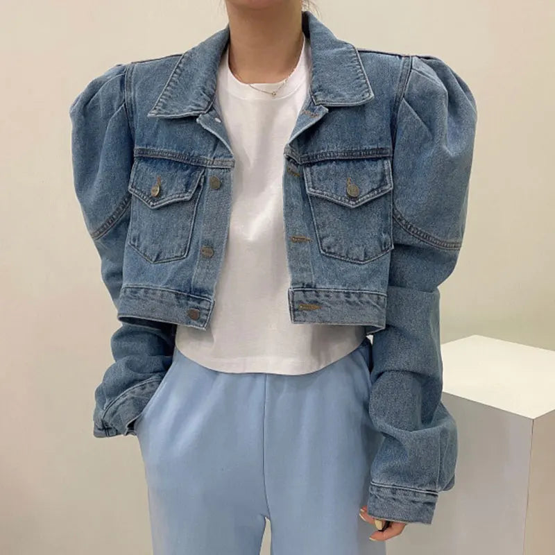 Chaqueta vaquera vintage con mangas abullonadas