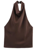 Top corsé de satén con cuello halter para mujer