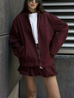 Chaqueta de lona con cremallera en color burdeos