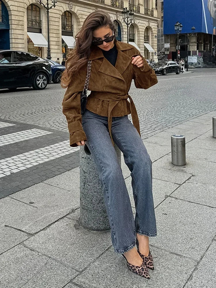 Chaqueta retro de ante marrón