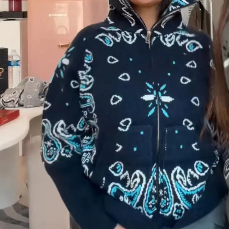 Cárdigan con cremallera y estampado jacquard