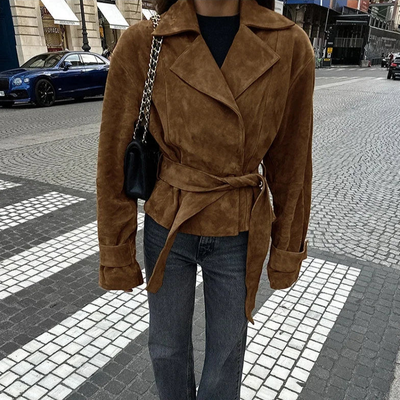 Chaqueta retro de ante marrón