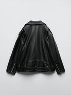 Chaqueta motera de cuero con cinturón