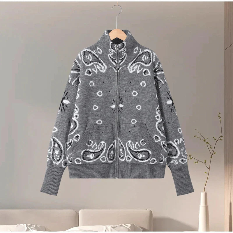 Cárdigan con cremallera y estampado jacquard